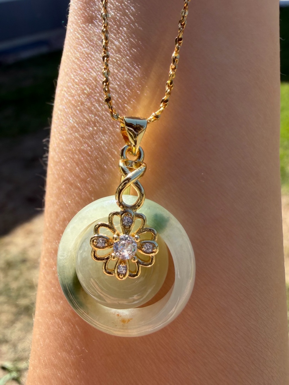 Natural Burmese Grade A Ice Jadeite Mother-Child Peace Buckle pendant